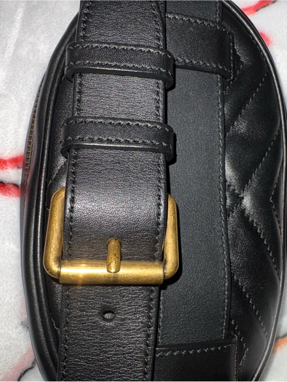 Gucci Black Quilted GG Marmont Matelasseé Belt Bag, Black and antique gold. - Picture 9 of 12
